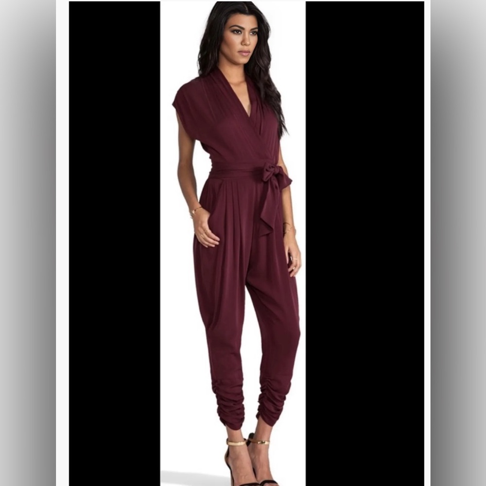 Catherine Malandrino Brigitte Jumpsuit Wine color size 6. Silk 100% Like new
